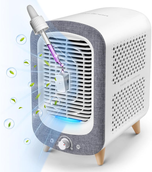Air purifier with aromatherapy essential oil diffuser feature