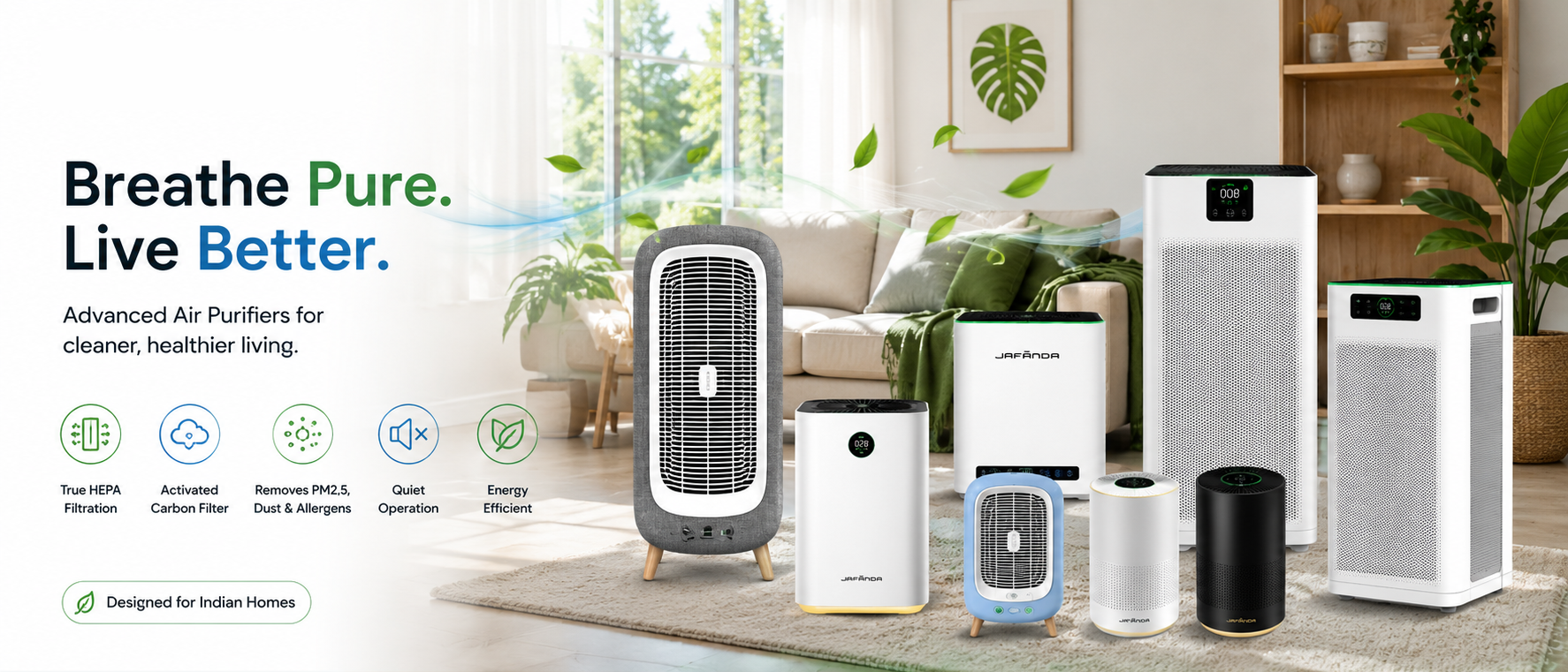 afanda air purifiers lineup banner for cleaner home air